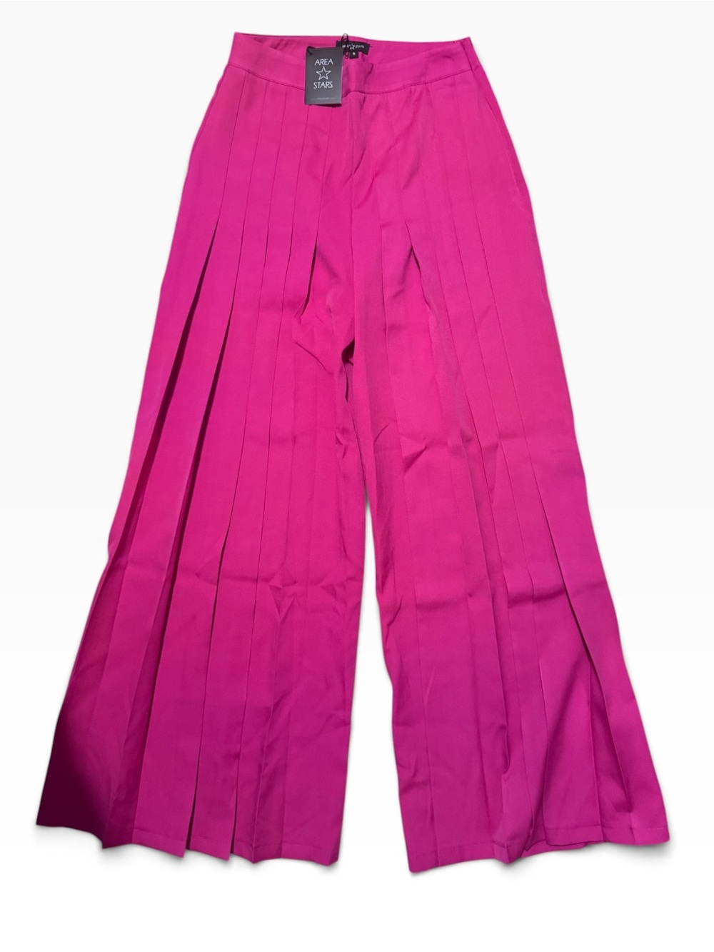 Area Stars Pleated Wide‑Leg Pants NWT | Small Hot Pink High‑Waist Statement - Picture 3 of 4
